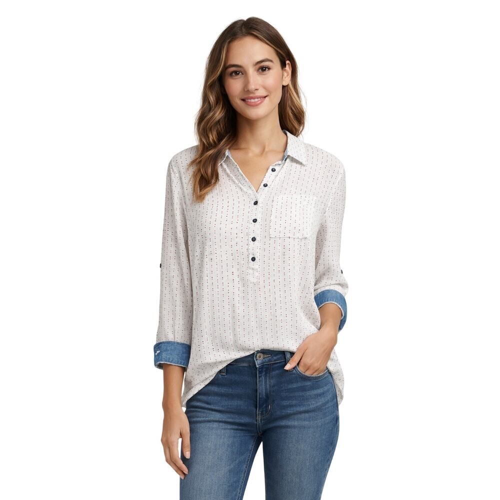 JACHS GIRLFRIEND Women’s Polka Dot Long Sleeve Pullover Top White Extra Small